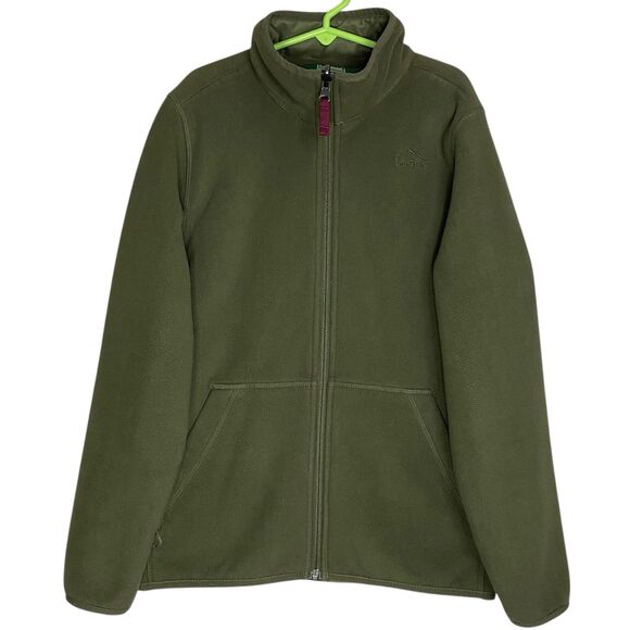 LL Bean Kids Fleece Jacket M 10-12 Full Zip Outdoor Olive Green Pockets Hiking - Picture 1 of 10